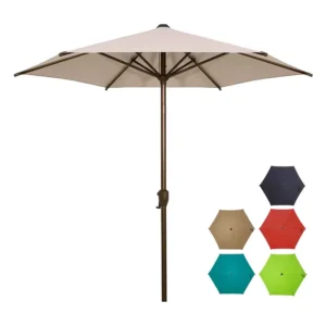 9 ft Patio Table Umbrella with Push-Button Tilt and Crank for Garden, Lawn, Deck, Backyard, and Pool