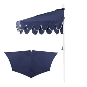 9 ft UV50+ Aluminum Canvas Outdoor Market Patio Umbrella with Double Scalloped Edge and Half Canopy