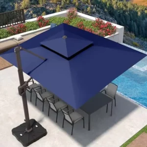 9 x 12 ft Double-Canopy Wind-Resistant Garden Umbrella with 360° Rotation for Outdoor Courtyards and Patios