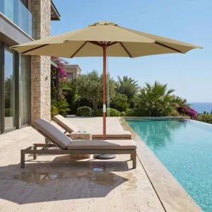 9FT Waterproof Outdoor Wooden Parasol Umbrella Garden Sunshade for Cafe Market Patio