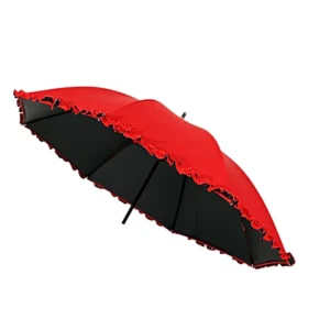 9QXC Diecast Bridal Wedding Umbrella Red Retro Bamboo Handle Long Shaft Manual Opening Sunshade Hem