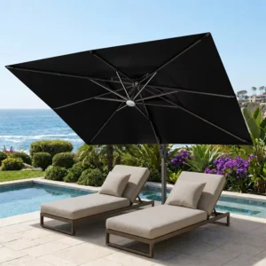 9X12FT Black Aluminum Patio Umbrella with Dual-Canopy Waterproof Wind-Resistant 360° Rotational Tilt for Cantilever Use