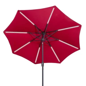 9ft 10ft Solar Powered LED Belt Patio Umbrella Outdoor Parasol Sunshade Tilt with Crank