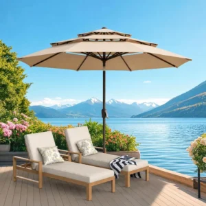 9ft 3-Tier Outdoor Sun Umbrella Garden Market Table Umbrella Patio Parasol with Ventilation
