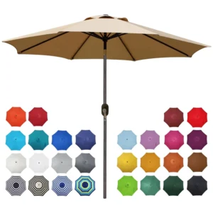 9ft Patio Outdoor Umbrella with Push-Button Tilt, Crank, and 8 Ribs for Garden Tables
