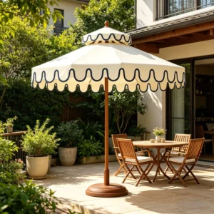 9ft Scalloped Edge Patio Umbrella Double Top Windproof Iron Market Parasol for Cafe Terrace Restaurant Projects