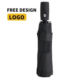 9k Double-Layer Fully Automatic Folding Umbrella with Fiberglass Ribs, 97cm Open Diameter, American Style Rubber Handle