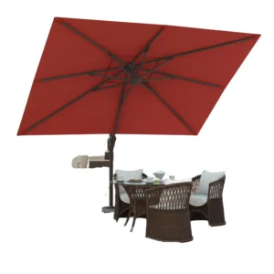 9x12FT Red Aluminum Hotel Patio Umbrella Dual Canopy Waterproof Wind Resistant 360 Rotational Tilt