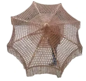 Adjustable Eco-Friendly Modern Wooden Frame Tassel Umbrella With Braided Rope 2.2m Radii