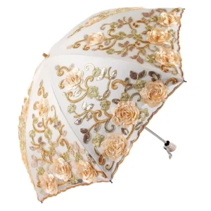 Advanced Custom Fashion Umbrella Flower Lace Parasols for Wedding Party Lace Bridal Umbrella Black Coated Sunscreen
