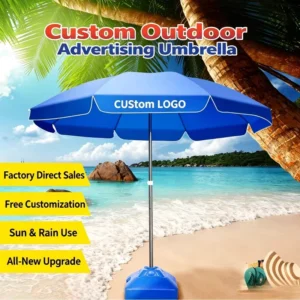 Advertising Center-Pillar Umbrella with Custom Logo, Double-Layer Canopy, Hand Crank, and Fabric Construction