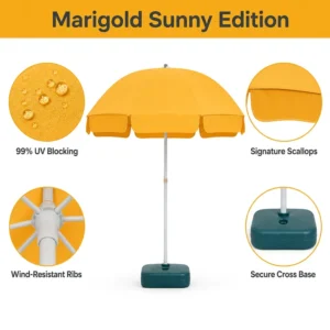 Advertising Sun Umbrella with Steel Center Pole Scalloped Valance Custom Printed Logo for Outdoor Use