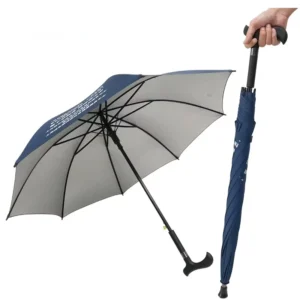 All-in-1 Multi-Functional Hiking Travel Stick Umbrella Promotional Polyester Straight Umbrella with Adhesive Gift for Walking