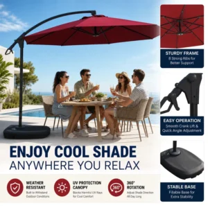 Aluminum 10 ft Folding UV-Resistant Cantilever Beach Umbrella for Outdoor Garden, Courtyard, and Restaurant Use