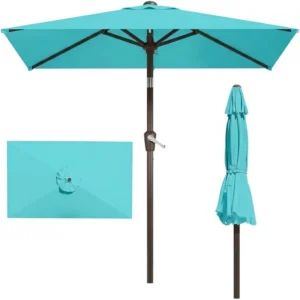 Aluminum 6.5x10FT Outdoor Patio Umbrella Push Button Tilt Crank 8 Sturdy Ribs UV Protection Fade Waterproof Windproof