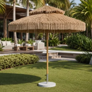Aluminum Alloy Double-Top Thatch-Style Patio Umbrella for Restaurant, Hotel, or Beach