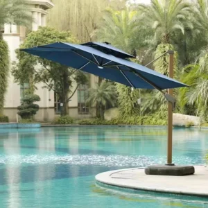 Aluminum Alloy Lighted Offset Umbrella Double-Tiered Heavy Duty Cantilever Parasol