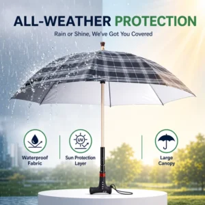 Aluminum Alloy Umbrella Cane Non-Slip Hiking Walking Stick Long Handle Outdoor Trekking Pole for Seniors