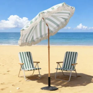 Aluminum Beach Umbrella with Tassels Waterproof Outdoor Sun Umbrella