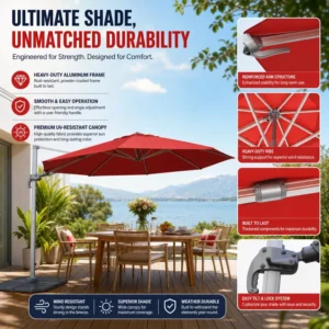 Aluminum Cantilever Roman Parasol with Solar Lighting for Outdoor Restaurants, Patios, Resorts, Beach Clubs, and Gardens
