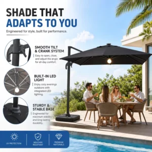 Aluminum Cantilever Roman Umbrella Manual Control Heavy Duty For Outdoor Restaurants Patios Hotel Courtyard Pool
