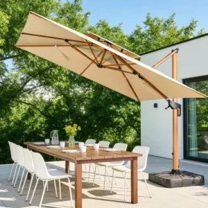 Aluminum Cantilever Umbrella Commercial Set 3.5M Foldable Waterproof for Courtyard Hotel and Beach Use