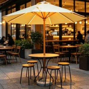 Aluminum Center Pillar Outdoor Parasol with LED Light Waterproof Heavy Duty for Beach and Garden Use