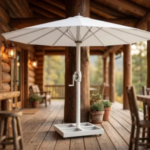 Aluminum Center Pole Parasol with Crank Opening, Fade-Resistant Waterproof Fabric for Courtyard, Backyard, Deck, and Patio