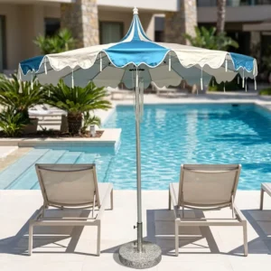 Aluminum Central Pole Pagoda Shape Boho Beach Umbrella with Fringe