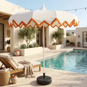 Aluminum Central Pole Pagoda Shape Boho Beach Umbrella with Fringe