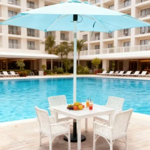 Aluminum Central Pole Umbrella 2.7 m Radius Anti-UV Waterproof for Hotel Outdoor Use
