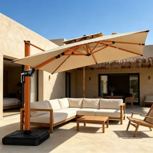 Aluminum Contemporary Cantilever Umbrella Waterproof Foldable for Patio Beach Cafe Hotel Outdoor Use Space Saving