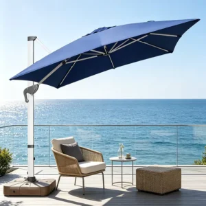 Aluminum Contemporary Outdoor Patio Umbrella 1.5m Waterproof UV-Resistant Foldable Hand Crank for Hotel Gym
