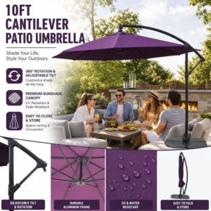 Aluminum Diameter 1.5/1.75m Purple Hanging Banana Cantilever Shade Umbrella for Gym Outdoor Patio Pool Beach
