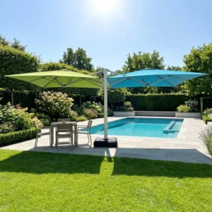 Aluminum Double Cantilever Patio Umbrella Waterproof Eco-Friendly Pulley Lift for Garden Villa Hotel Restaurant Poolside