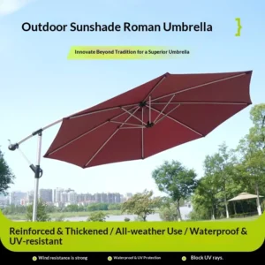 Aluminum Frame Banana Umbrella 3m with UV Protection, Water Tank Base and Rainproof Fabric