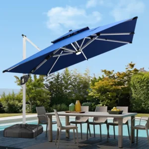 Aluminum Frame Outdoor 3m Double-Top Ventilated LED Patio Umbrella
