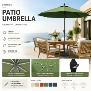 Aluminum Framework Manual Opening Mechanism Outdoor Patio Umbrella Without Base