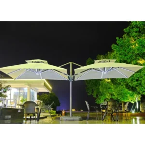 Aluminum Furniture Large Right Cantilever Outdoor Sun Tilting Garden Sunshade Replacement Patio Umbrella With Led Solar Panel