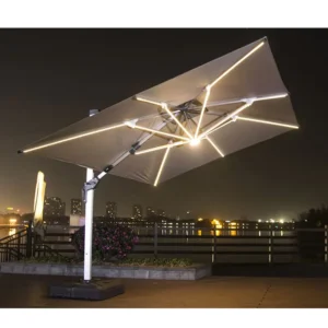Aluminum Furniture Large Right Cantilever Outdoor Sun tilting Garden shade patio umbrella with led solar panel