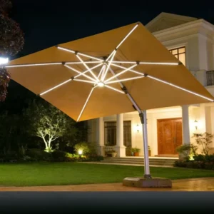 Aluminum Garden Cantilever Umbrella with Solar LED Energy for Garden Backyard Beach Market Swimming Pool 3M*3M