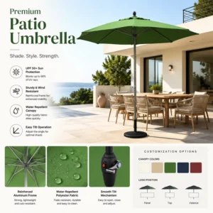 Aluminum Garden Parasol With UV Protection Outdoor Patio Umbrella Without Base