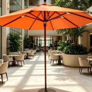 Aluminum Hydraulic Umbrella Outdoor Big Size Waterproof Parasol with Marble Base Modern Heavy Duty for Patio Garden Pool & Beach