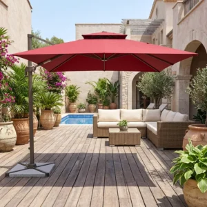 Aluminum Large Right Cantilever Tilting Garden Replacement Patio Umbrella with LED Solar Panel