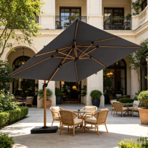 Aluminum Offset Cantilever Umbrella Custom Design for Outdoor Hotel Patio with Custom Logo and Optional Fabric Color