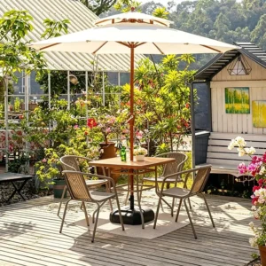 Aluminum Outdoor Furniture Umbrella with Waterproof Sun Protection 3m Radius Cast Iron Base for Garden Patio and Beach Use