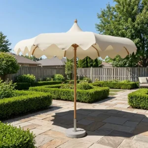 Aluminum Pagoda Patio Umbrella with Center Pole, Marble Base, Waterproof Foldable
