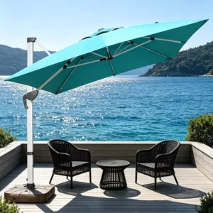 Aluminum Patio Umbrella 1.5m Radius Waterproof UV Protection Foldable Polyester Parasol