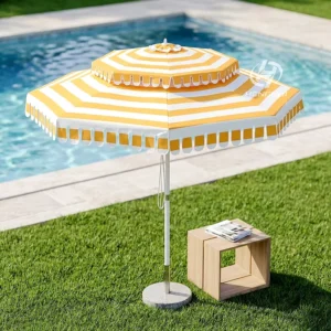 Aluminum Patio Umbrella Center Pillar Garden Outdoor Parasols Yellow Blue Orange Strips Umbrellas for Restaurant Beach Sea