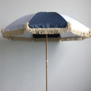Aluminum Pole Beach Umbrella with Tassel Fringe Classical Design RPET Polyester for Outdoor Furniture Sun Shade